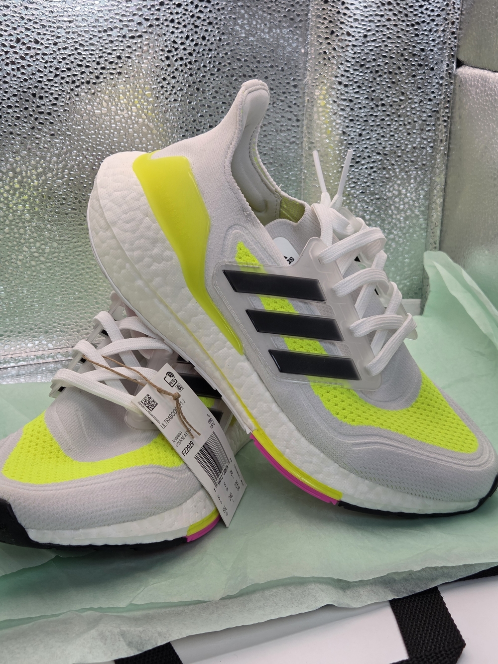 Adidas Women's White & Neon Yellow Running Sneakers